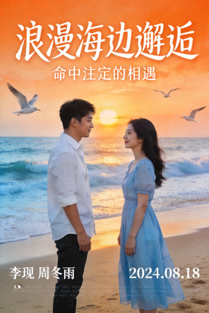 爱情电影海报：浪漫海边邂逅